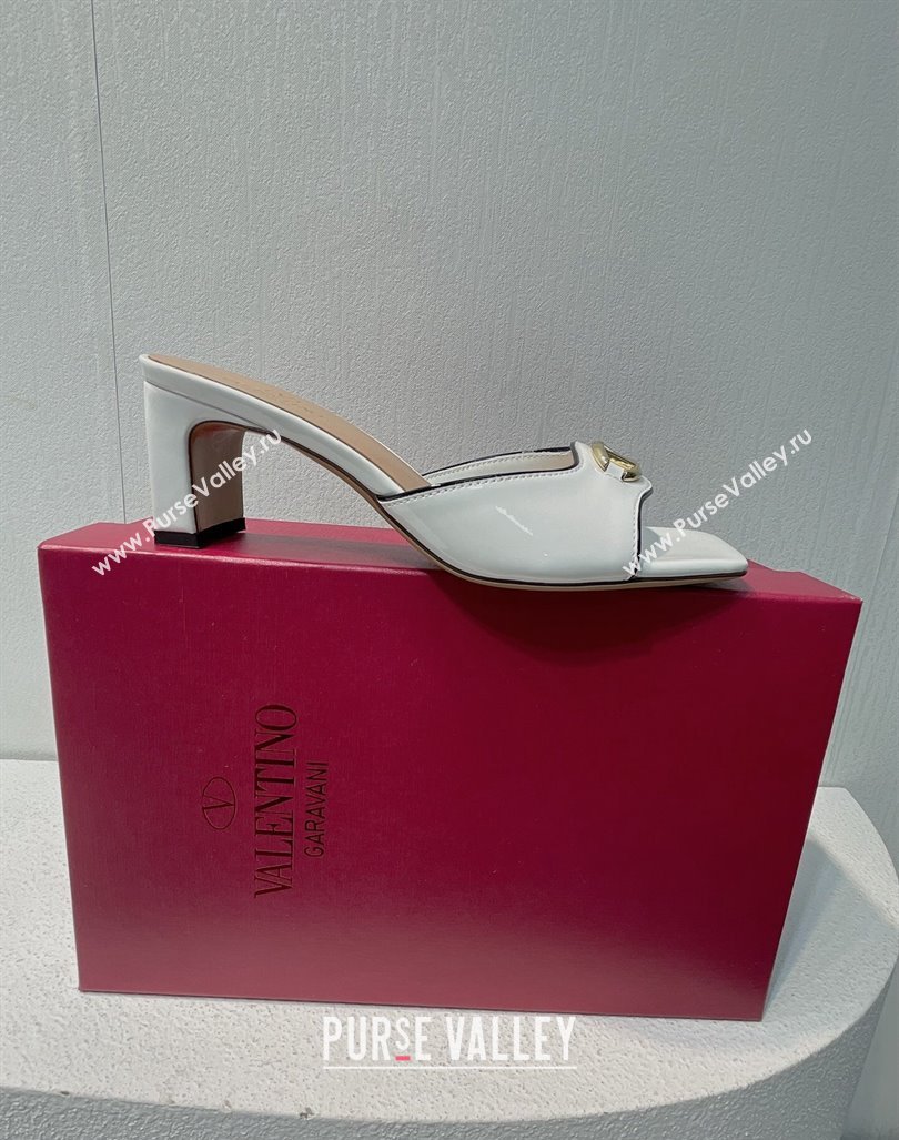 Valentino The Bold Edition VLogo Heel Slides Sandal in Patent Calfskin White 2024 0612 (MD-240612028)