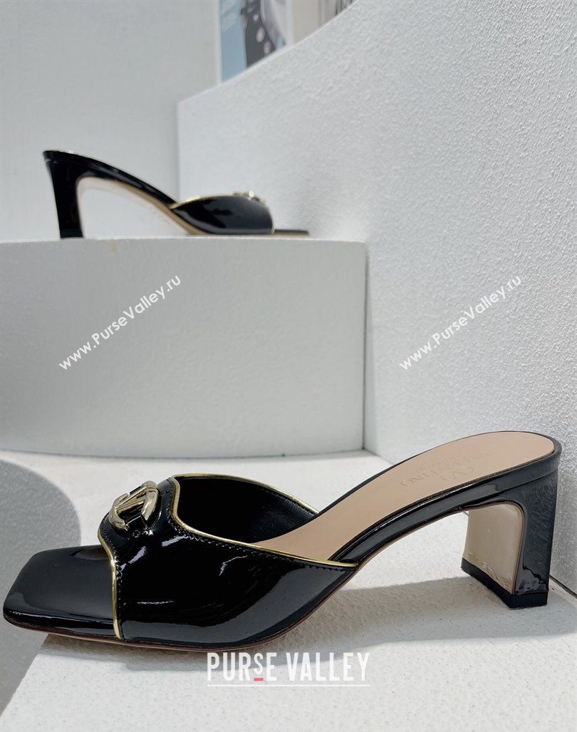 Valentino The Bold Edition VLogo Heel Slides Sandal in Patent Calfskin Black 2024 0612 (MD-240612029)