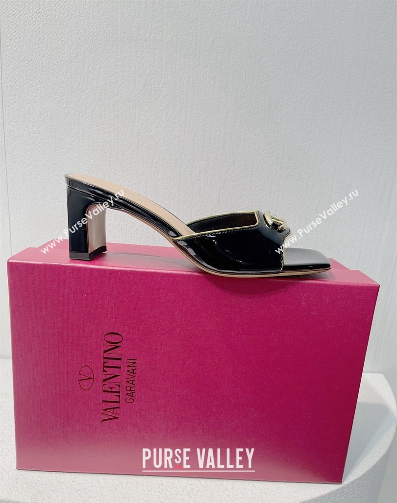 Valentino The Bold Edition VLogo Heel Slides Sandal in Patent Calfskin Black 2024 0612 (MD-240612029)