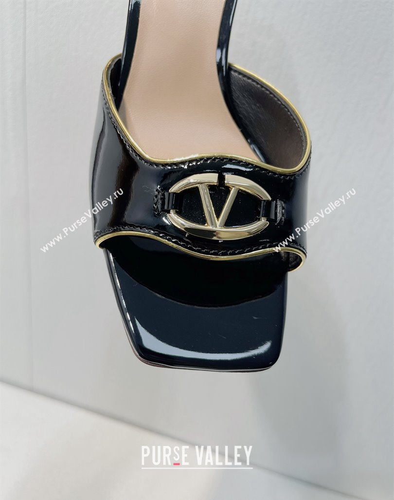 Valentino The Bold Edition VLogo Heel Slides Sandal in Patent Calfskin Black 2024 0612 (MD-240612029)