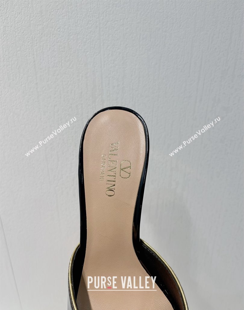 Valentino The Bold Edition VLogo Heel Slides Sandal in Patent Calfskin Black 2024 0612 (MD-240612029)