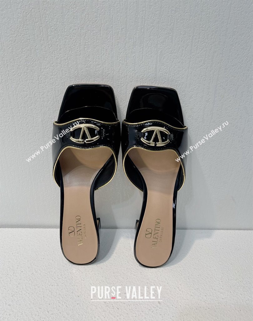 Valentino The Bold Edition VLogo Heel Slides Sandal in Patent Calfskin Black 2024 0612 (MD-240612029)