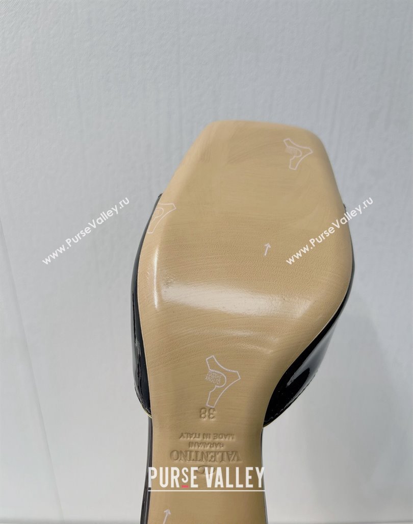 Valentino The Bold Edition VLogo Heel Slides Sandal in Patent Calfskin Black 2024 0612 (MD-240612029)