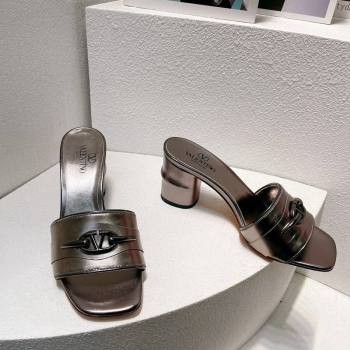 Valentino The Bold Edition VLogo Heel Slides Sandal in Calfskin Grey 2024 061202 (MD-240612031)