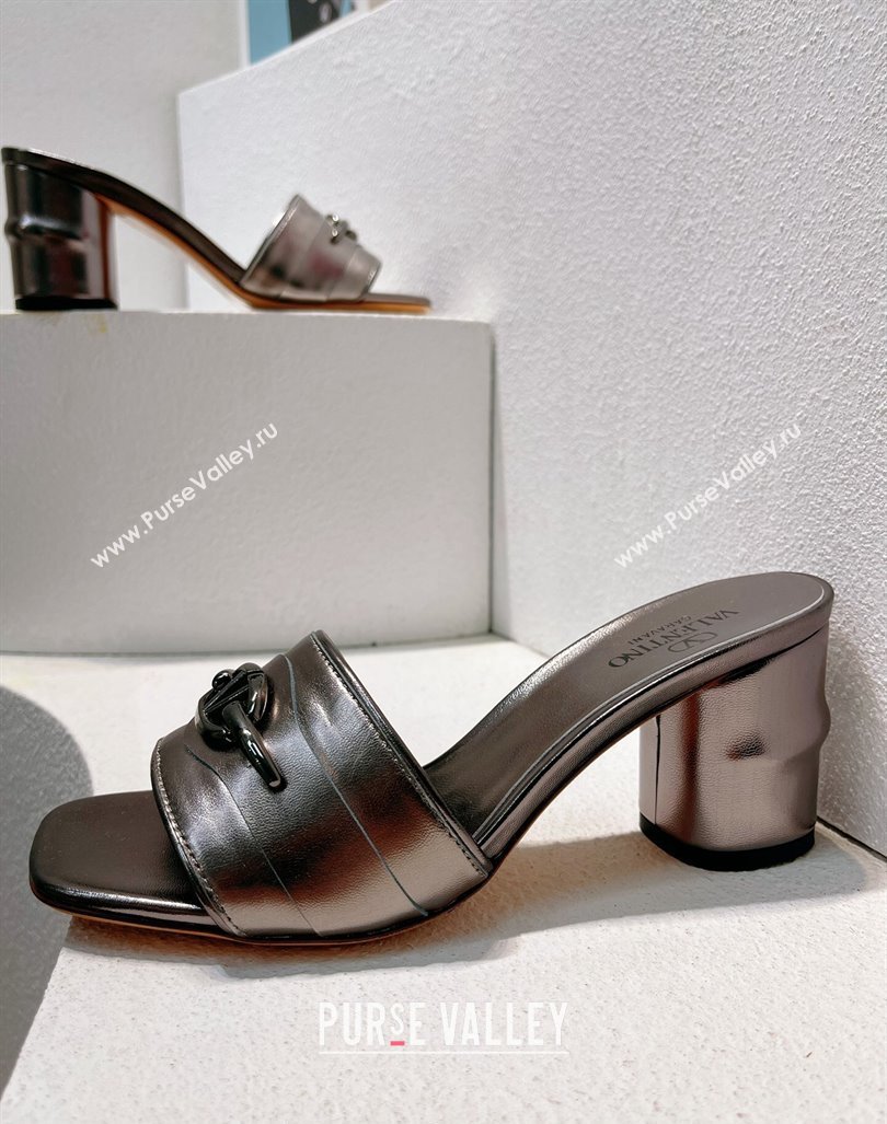 Valentino The Bold Edition VLogo Heel Slides Sandal in Calfskin Grey 2024 061202 (MD-240612031)