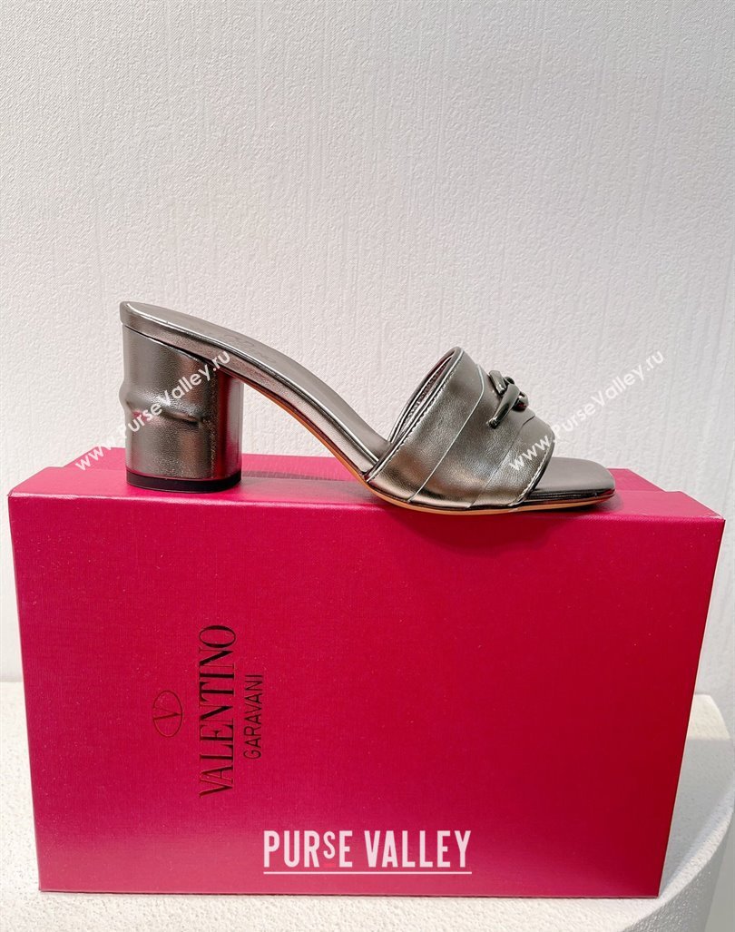 Valentino The Bold Edition VLogo Heel Slides Sandal in Calfskin Grey 2024 061202 (MD-240612031)