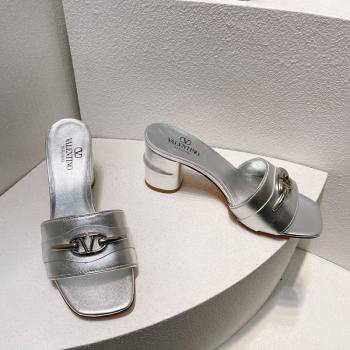 Valentino The Bold Edition VLogo Heel Slides Sandal in Calfskin Silver 2024 061202 (MD-240612032)