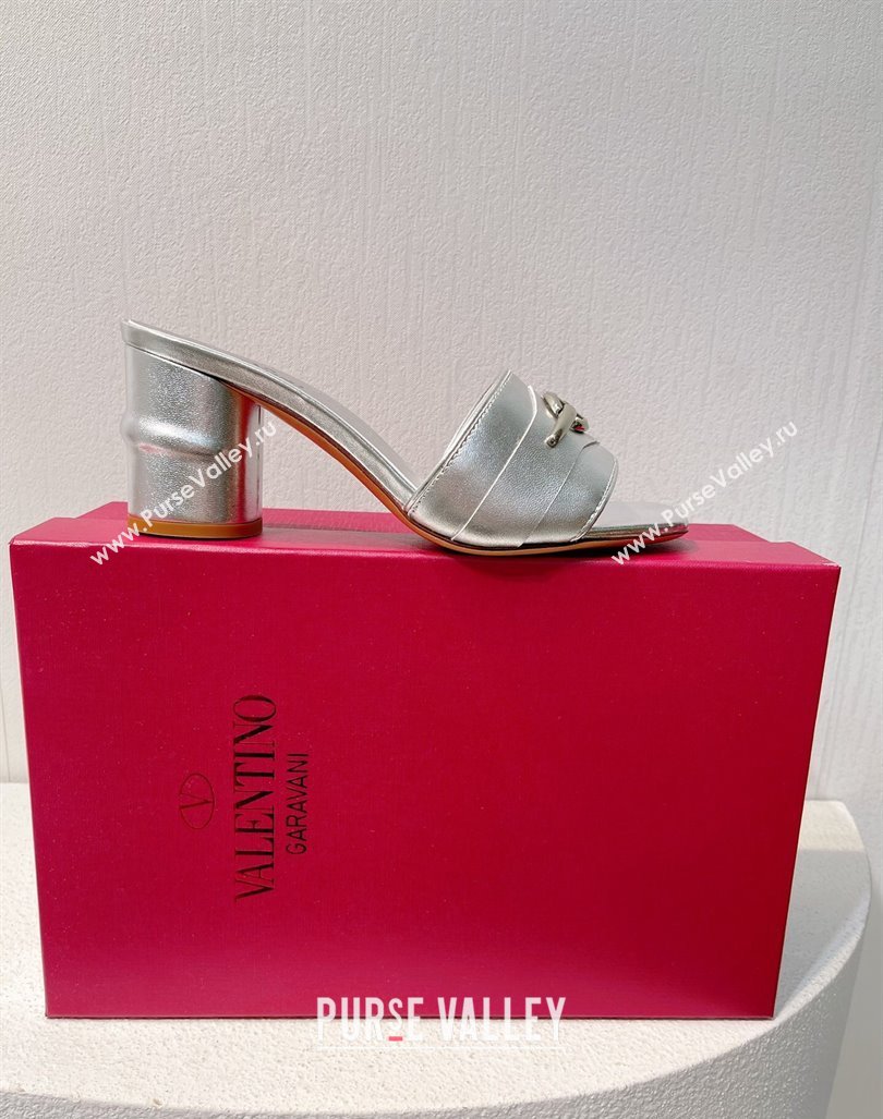 Valentino The Bold Edition VLogo Heel Slides Sandal in Calfskin Silver 2024 061202 (MD-240612032)