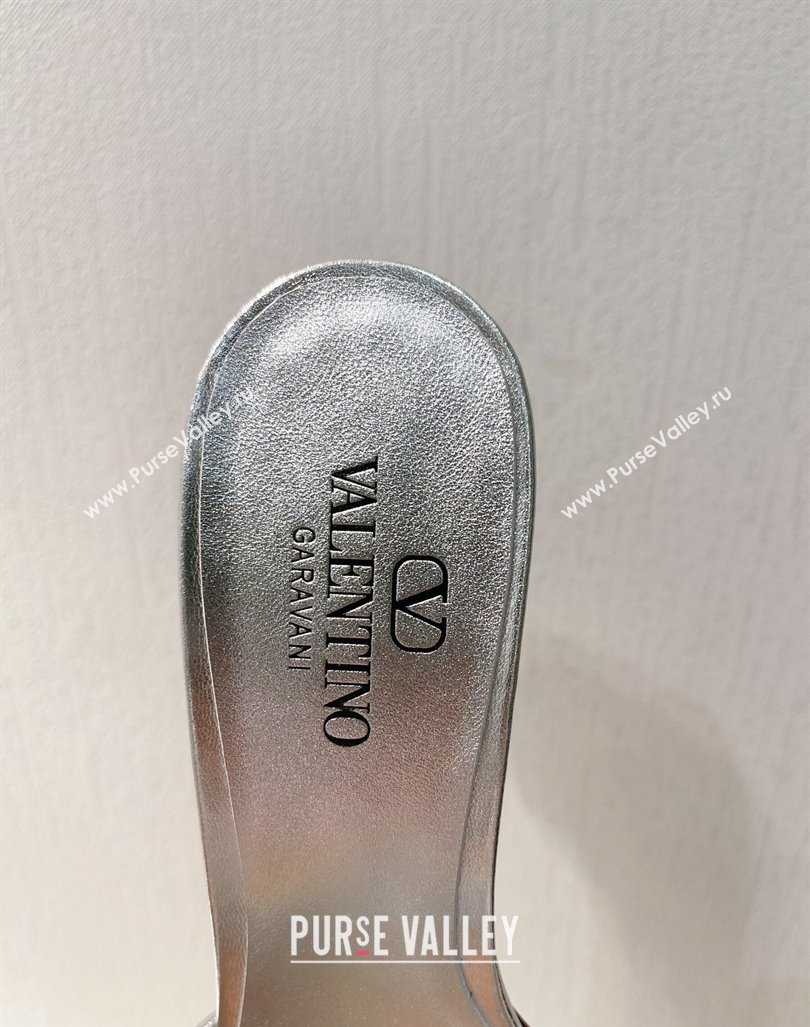 Valentino The Bold Edition VLogo Heel Slides Sandal in Calfskin Silver 2024 061202 (MD-240612032)