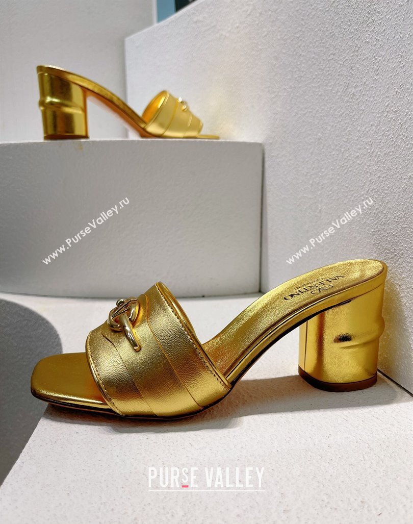 Valentino The Bold Edition VLogo Heel Slides Sandal in Calfskin Gold 2024 061202 (MD-240612033)