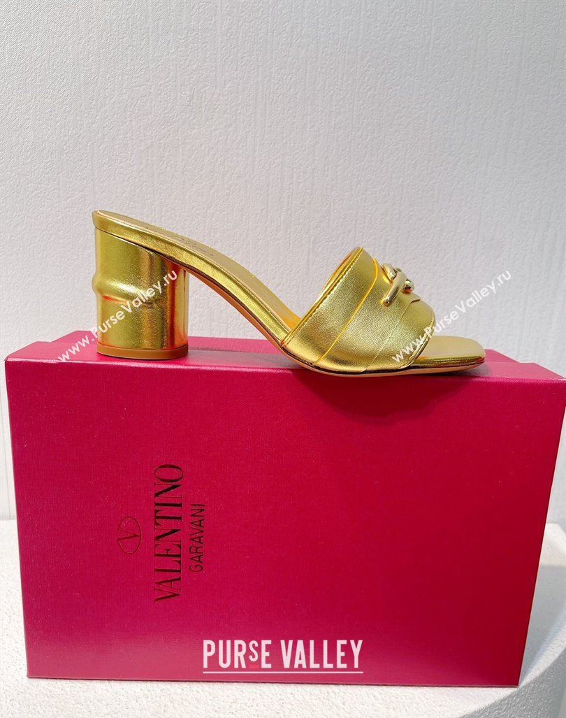 Valentino The Bold Edition VLogo Heel Slides Sandal in Calfskin Gold 2024 061202 (MD-240612033)