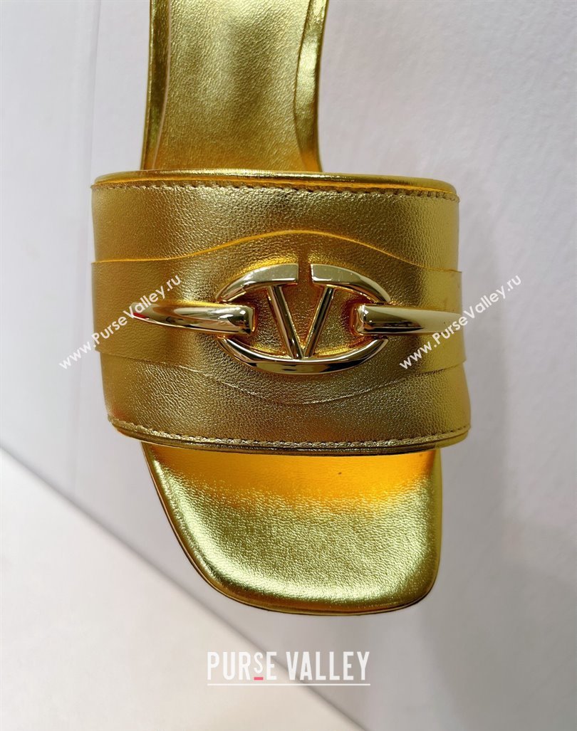 Valentino The Bold Edition VLogo Heel Slides Sandal in Calfskin Gold 2024 061202 (MD-240612033)