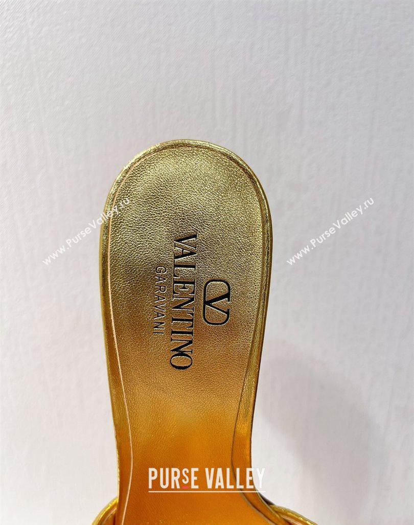 Valentino The Bold Edition VLogo Heel Slides Sandal in Calfskin Gold 2024 061202 (MD-240612033)