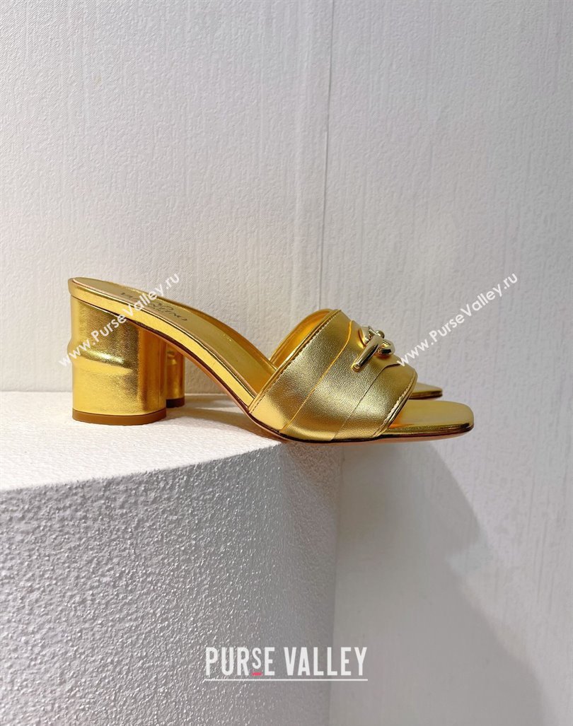 Valentino The Bold Edition VLogo Heel Slides Sandal in Calfskin Gold 2024 061202 (MD-240612033)