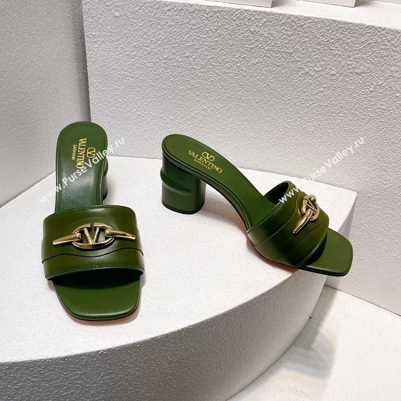 Valentino The Bold Edition VLogo Heel Slides Sandal in Calfskin Dark Green 2024 061202 (MD-240612035)