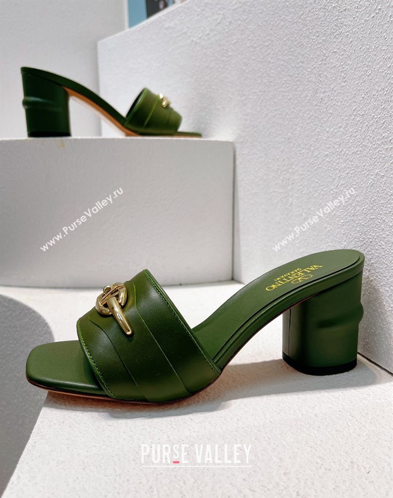 Valentino The Bold Edition VLogo Heel Slides Sandal in Calfskin Dark Green 2024 061202 (MD-240612035)