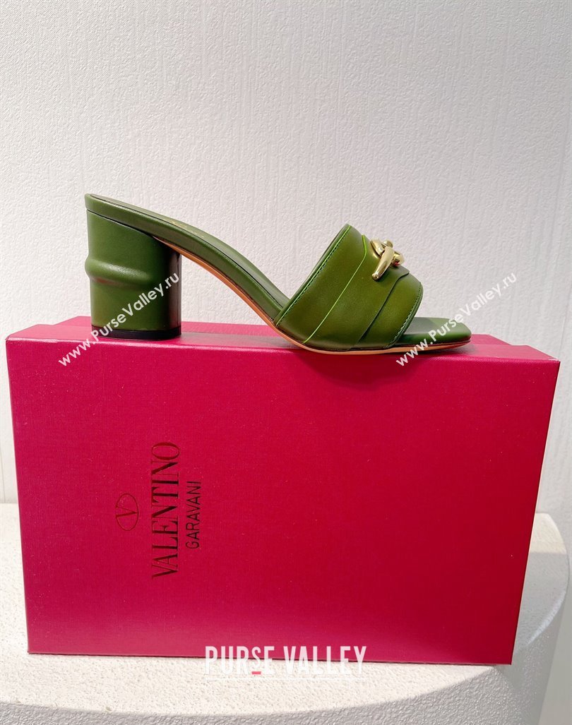 Valentino The Bold Edition VLogo Heel Slides Sandal in Calfskin Dark Green 2024 061202 (MD-240612035)