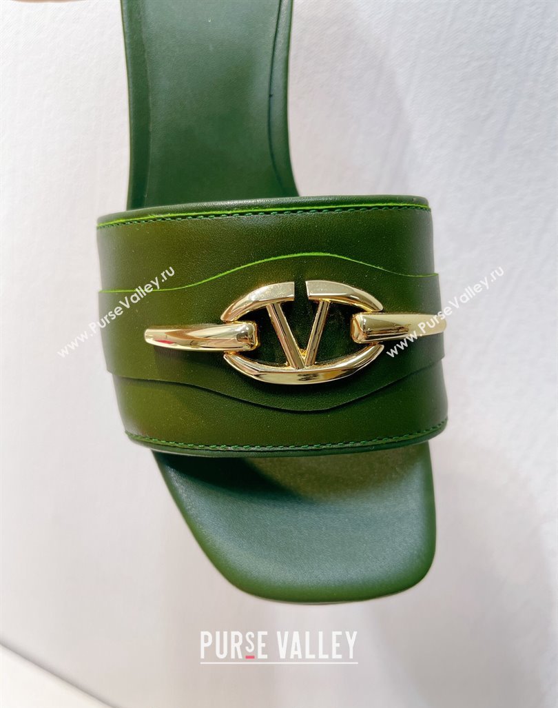 Valentino The Bold Edition VLogo Heel Slides Sandal in Calfskin Dark Green 2024 061202 (MD-240612035)