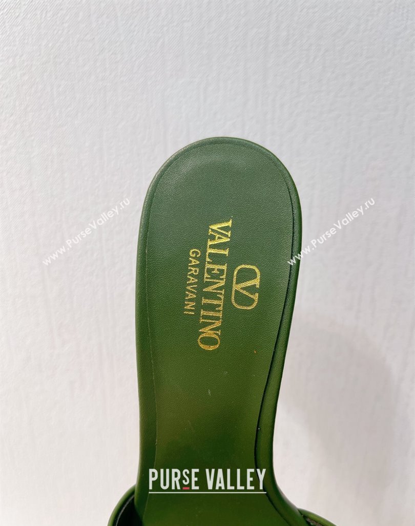 Valentino The Bold Edition VLogo Heel Slides Sandal in Calfskin Dark Green 2024 061202 (MD-240612035)