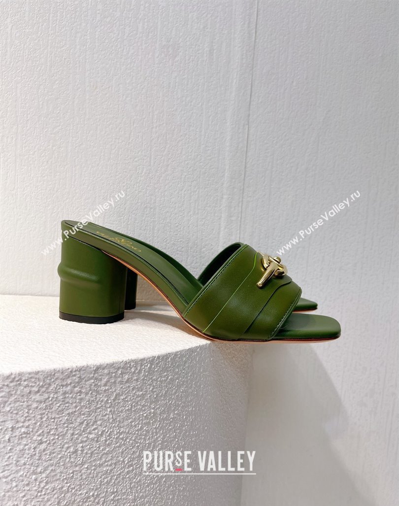 Valentino The Bold Edition VLogo Heel Slides Sandal in Calfskin Dark Green 2024 061202 (MD-240612035)