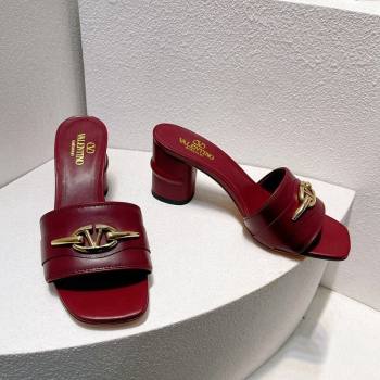 Valentino The Bold Edition VLogo Heel Slides Sandal in Calfskin Burgundy 2024 061202 (MD-240612036)