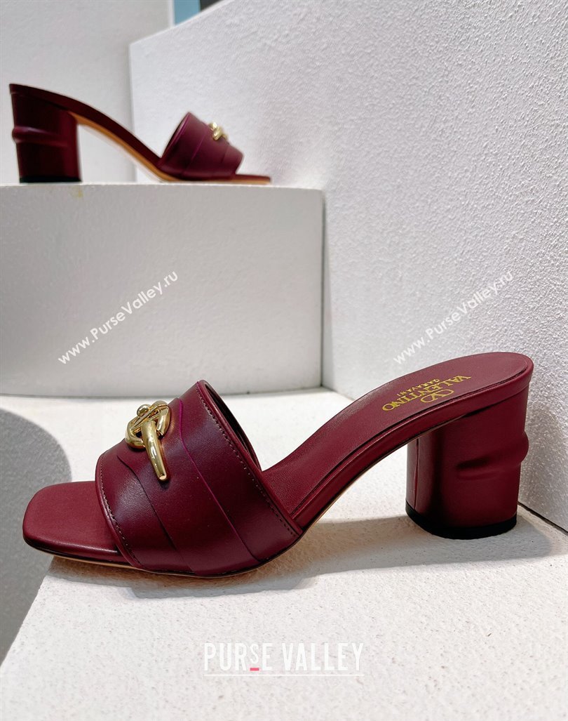 Valentino The Bold Edition VLogo Heel Slides Sandal in Calfskin Burgundy 2024 061202 (MD-240612036)