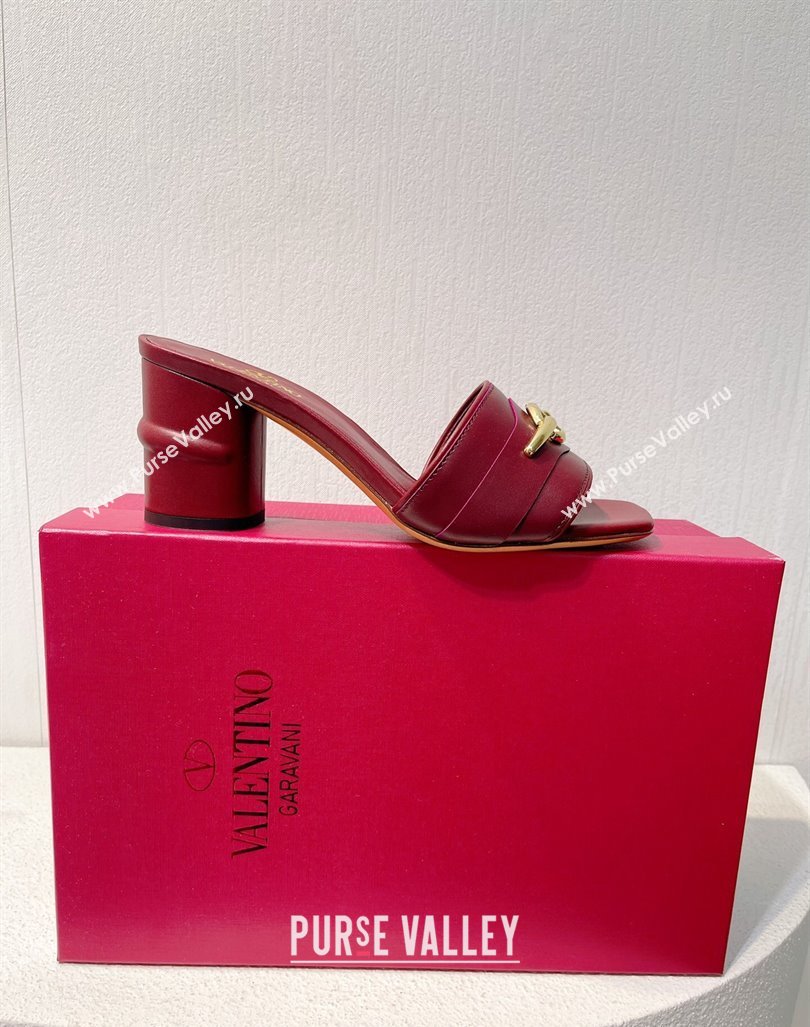 Valentino The Bold Edition VLogo Heel Slides Sandal in Calfskin Burgundy 2024 061202 (MD-240612036)