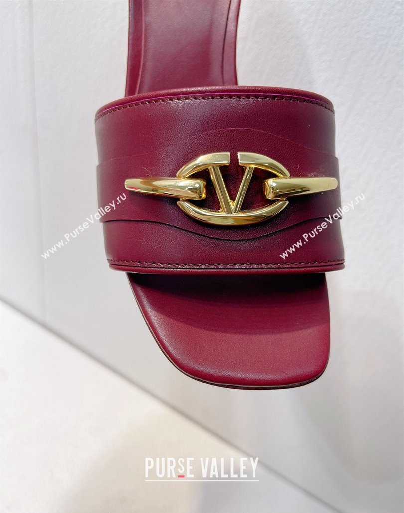 Valentino The Bold Edition VLogo Heel Slides Sandal in Calfskin Burgundy 2024 061202 (MD-240612036)