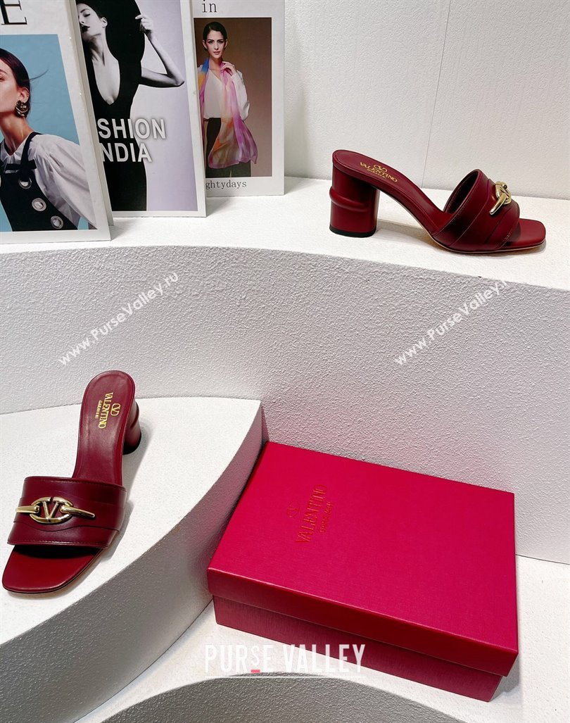 Valentino The Bold Edition VLogo Heel Slides Sandal in Calfskin Burgundy 2024 061202 (MD-240612036)