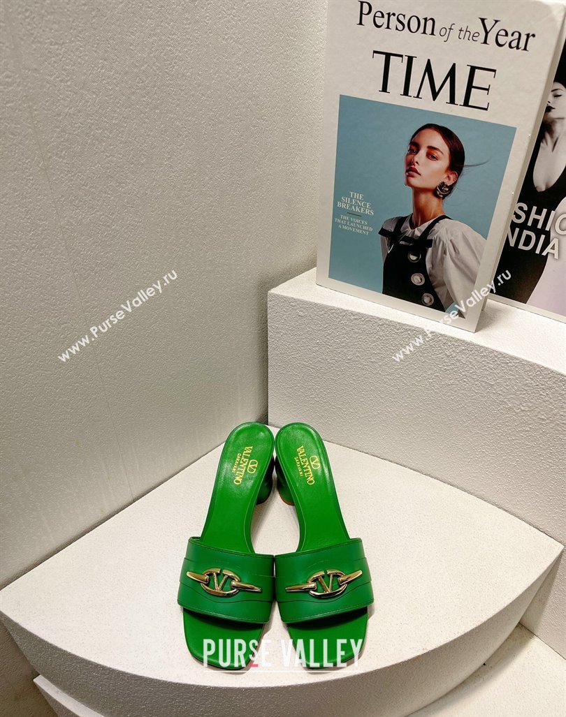 Valentino The Bold Edition VLogo Heel Slides Sandal in Calfskin Green2 2024 061202 (MD-240612037)