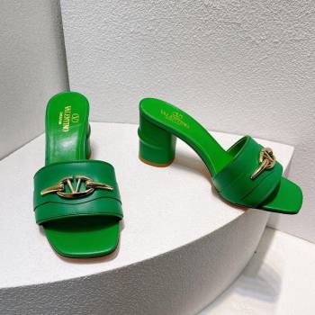 Valentino The Bold Edition VLogo Heel Slides Sandal in Calfskin Green2 2024 061202 (MD-240612037)