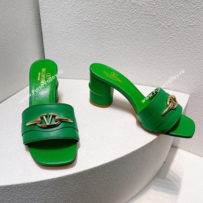 Valentino The Bold Edition VLogo Heel Slides Sandal in Calfskin Green2 2024 061202 (MD-240612037)