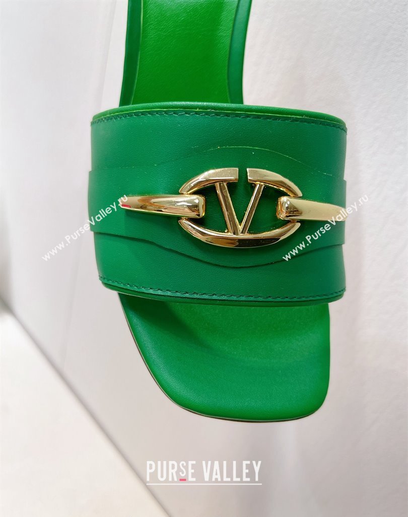 Valentino The Bold Edition VLogo Heel Slides Sandal in Calfskin Green2 2024 061202 (MD-240612037)