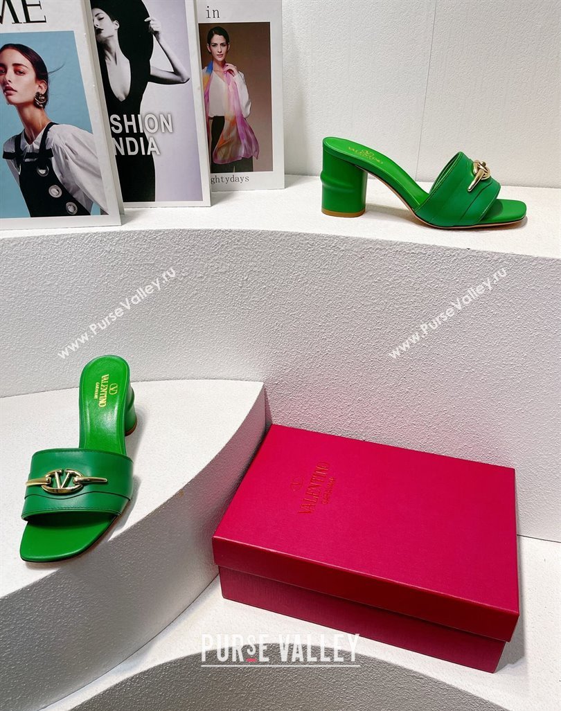 Valentino The Bold Edition VLogo Heel Slides Sandal in Calfskin Green2 2024 061202 (MD-240612037)