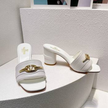 Valentino The Bold Edition VLogo Heel Slides Sandal in Calfskin White 2024 061202 (MD-240612038)