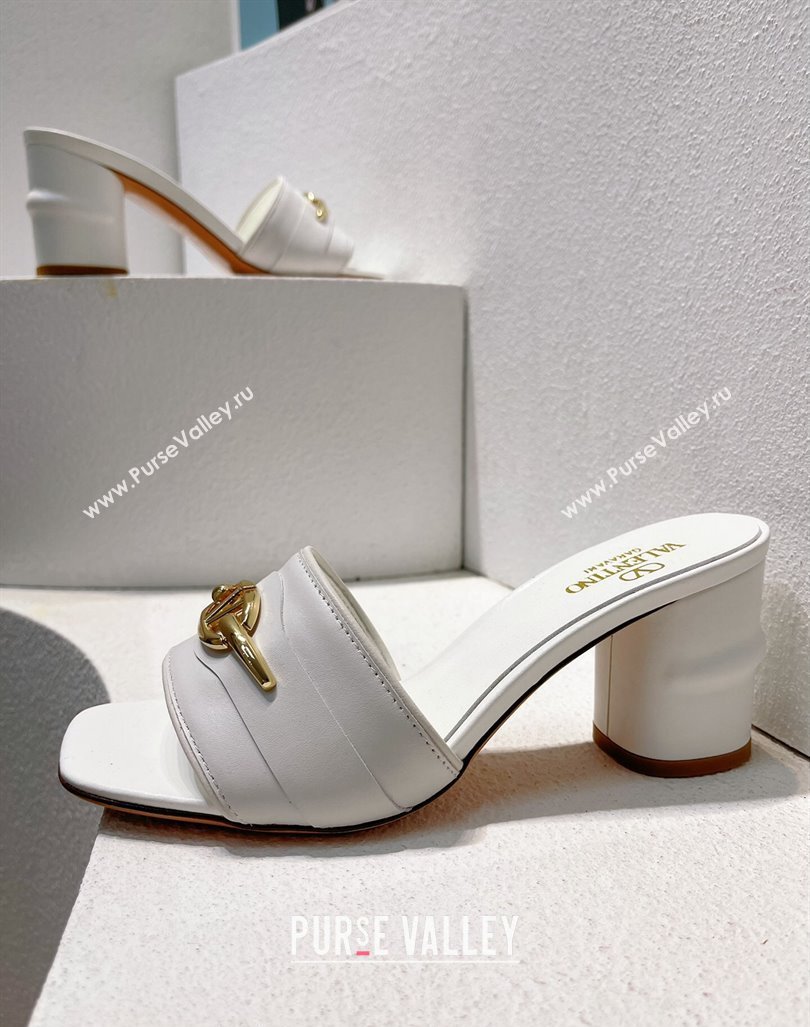 Valentino The Bold Edition VLogo Heel Slides Sandal in Calfskin White 2024 061202 (MD-240612038)