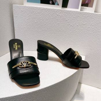 Valentino The Bold Edition VLogo Heel Slides Sandal in Calfskin Black 2024 061202 (MD-240612039)