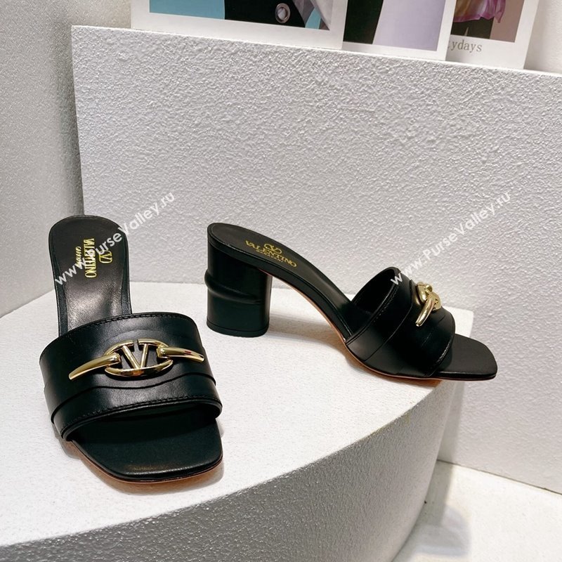 Valentino The Bold Edition VLogo Heel Slides Sandal in Calfskin Black 2024 061202 (MD-240612039)