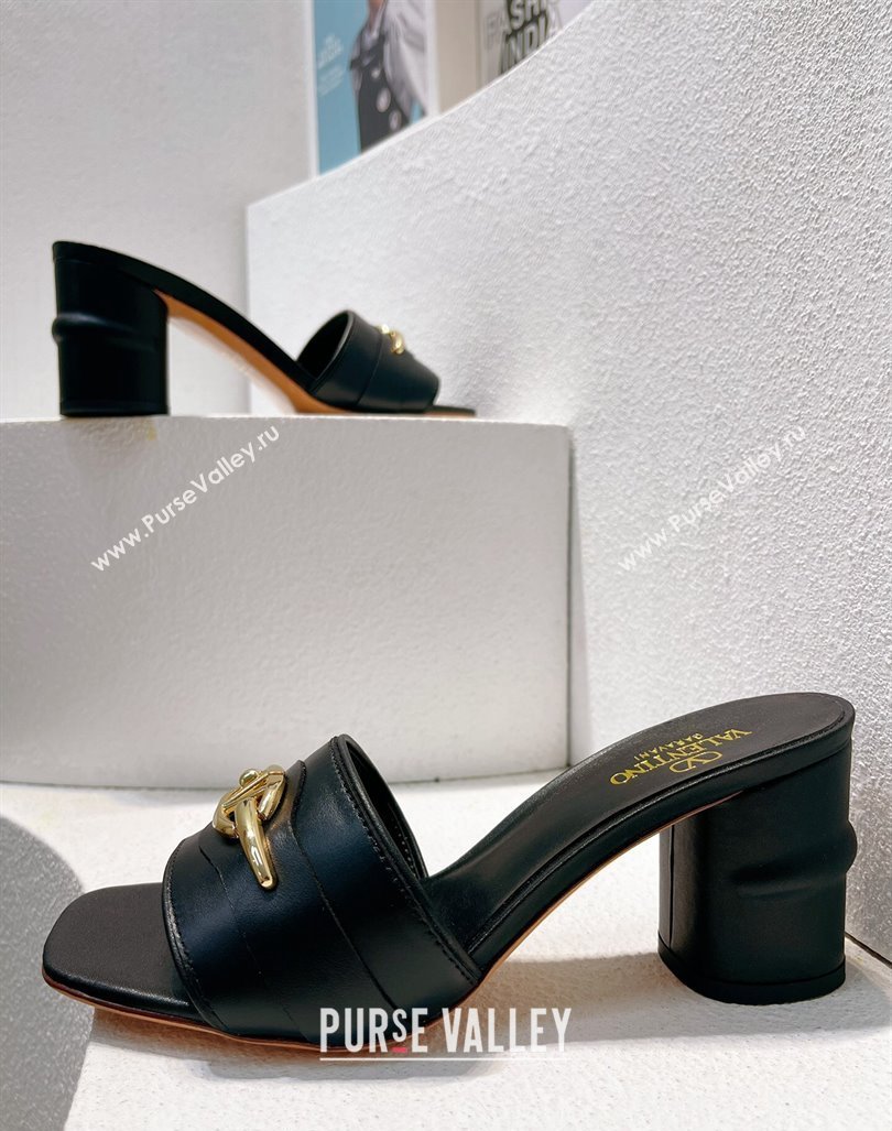 Valentino The Bold Edition VLogo Heel Slides Sandal in Calfskin Black 2024 061202 (MD-240612039)