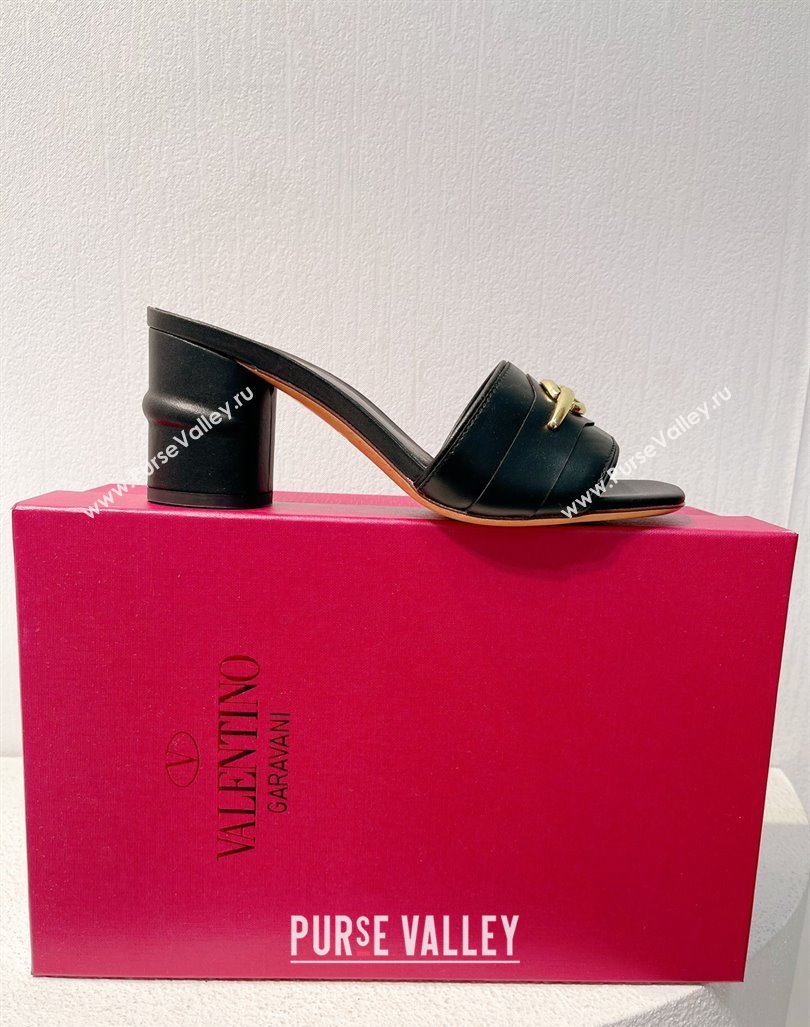 Valentino The Bold Edition VLogo Heel Slides Sandal in Calfskin Black 2024 061202 (MD-240612039)