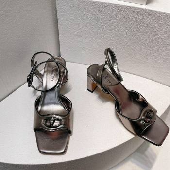 Valentino The Bold Edition VLogo Heel Sandals in Calfskin Grey 2024 0612 (MD-240612011)