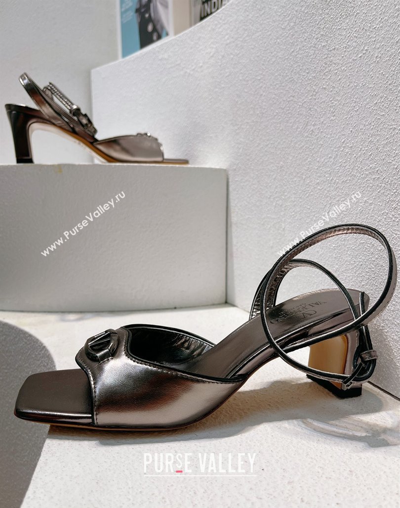 Valentino The Bold Edition VLogo Heel Sandals in Calfskin Grey 2024 0612 (MD-240612011)