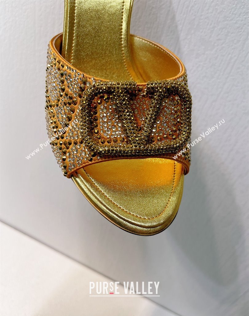 Valentino VLogo Heel Slides Sandal 8cm in Toile Iconographe Strass Gold Yellow 2024 0612 (MD-240612060)