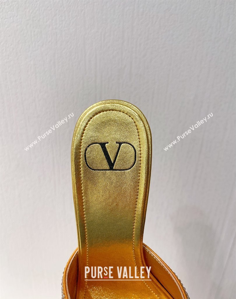 Valentino VLogo Heel Slides Sandal 8cm in Toile Iconographe Strass Gold Yellow 2024 0612 (MD-240612060)