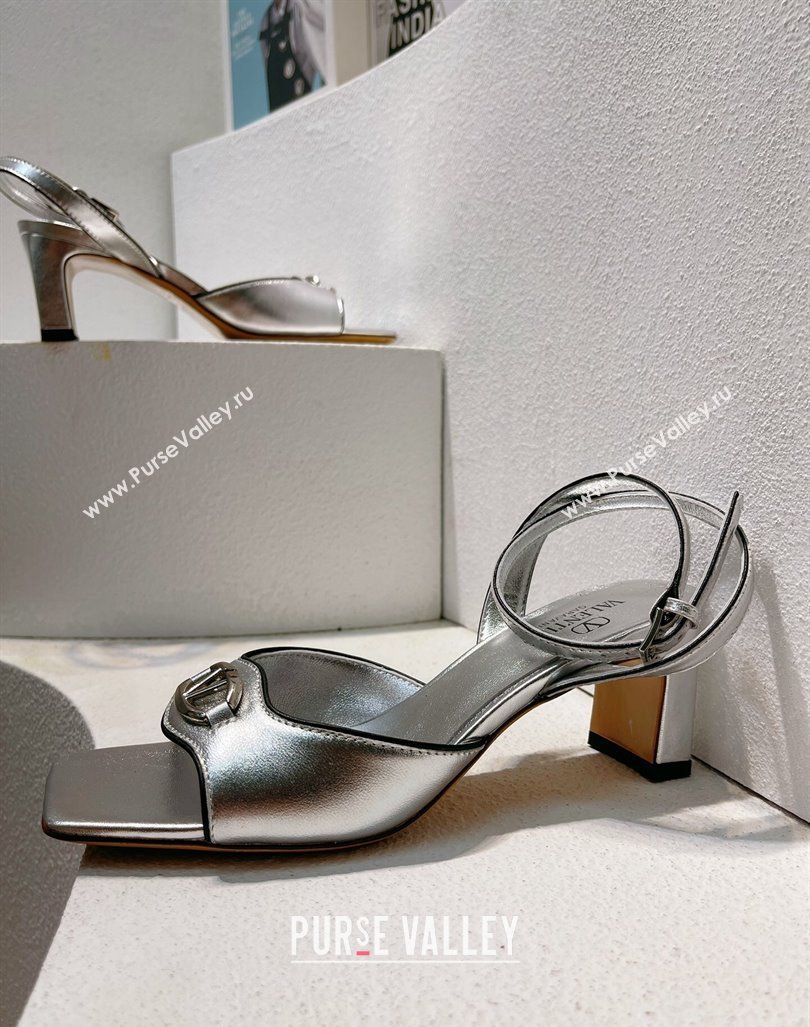 Valentino The Bold Edition VLogo Heel Sandals in Calfskin Silver 2024 0612 (MD-240612012)