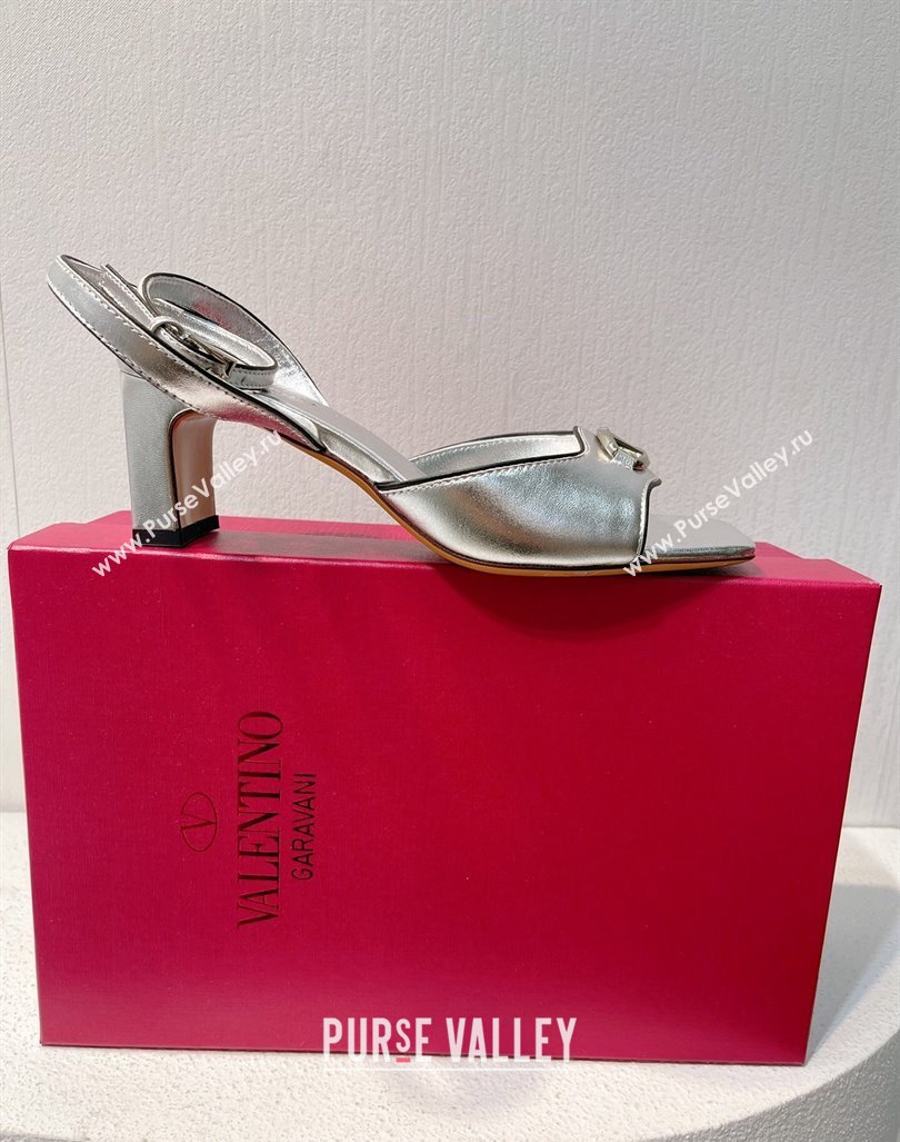 Valentino The Bold Edition VLogo Heel Sandals in Calfskin Silver 2024 0612 (MD-240612012)