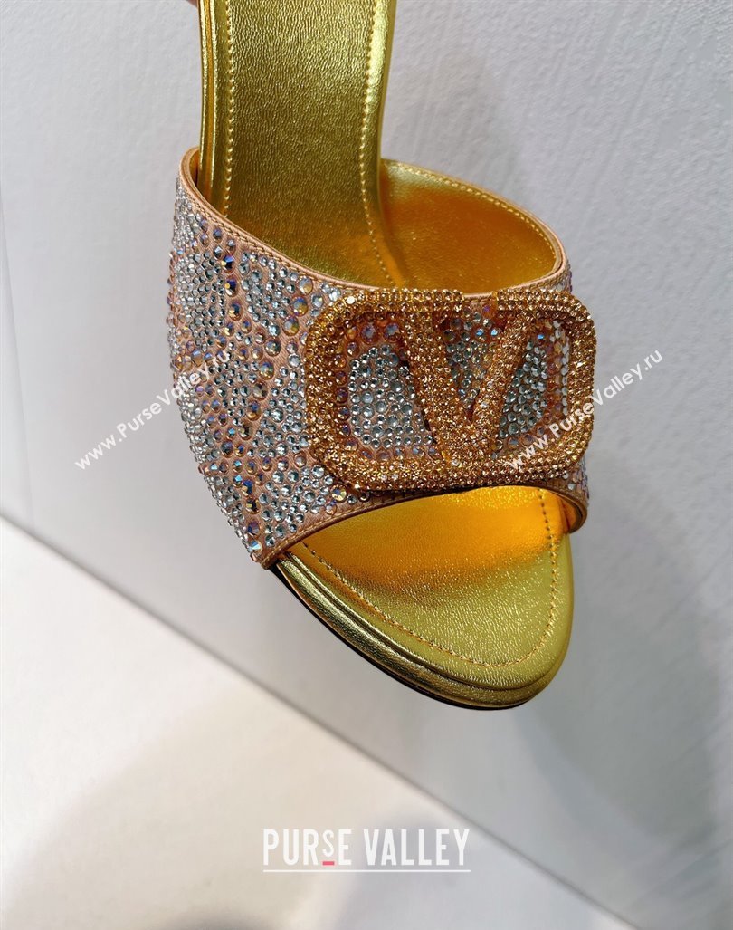 Valentino VLogo Heel Slides Sandal 8cm in Toile Iconographe Strass Gold/Nude 2024 0612 (MD-240612066)