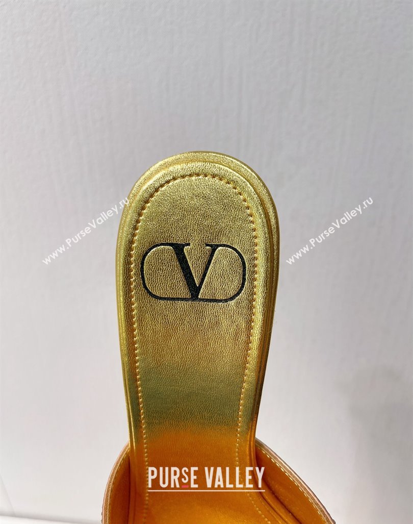 Valentino VLogo Heel Slides Sandal 8cm in Toile Iconographe Strass Gold/Nude 2024 0612 (MD-240612066)