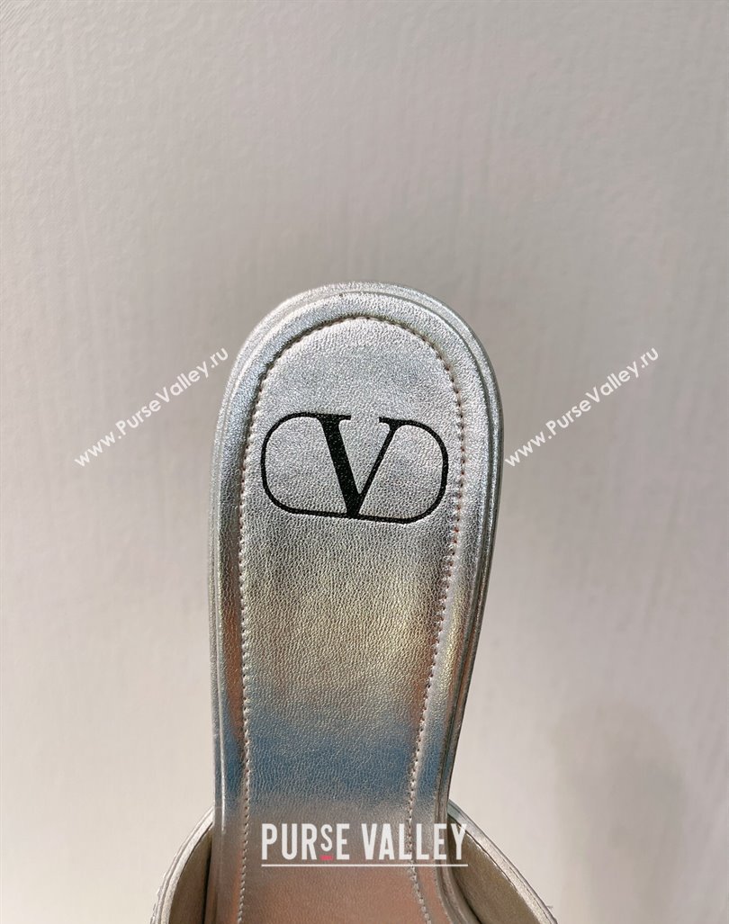 Valentino VLogo Heel Slides Sandal 8cm in Toile Iconographe Strass Silver/Grey 2024 0612 (MD-240612068)