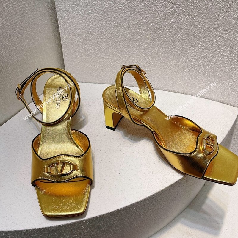 Valentino The Bold Edition VLogo Heel Sandals in Calfskin Gold 2024 0612 (MD-240612013)